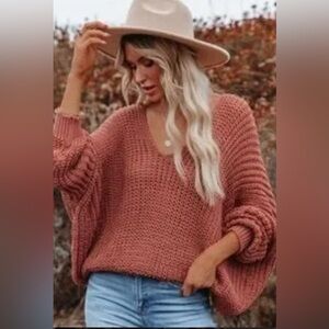 Vici Oversized Chunky Knit Sweater in Dusty Rose